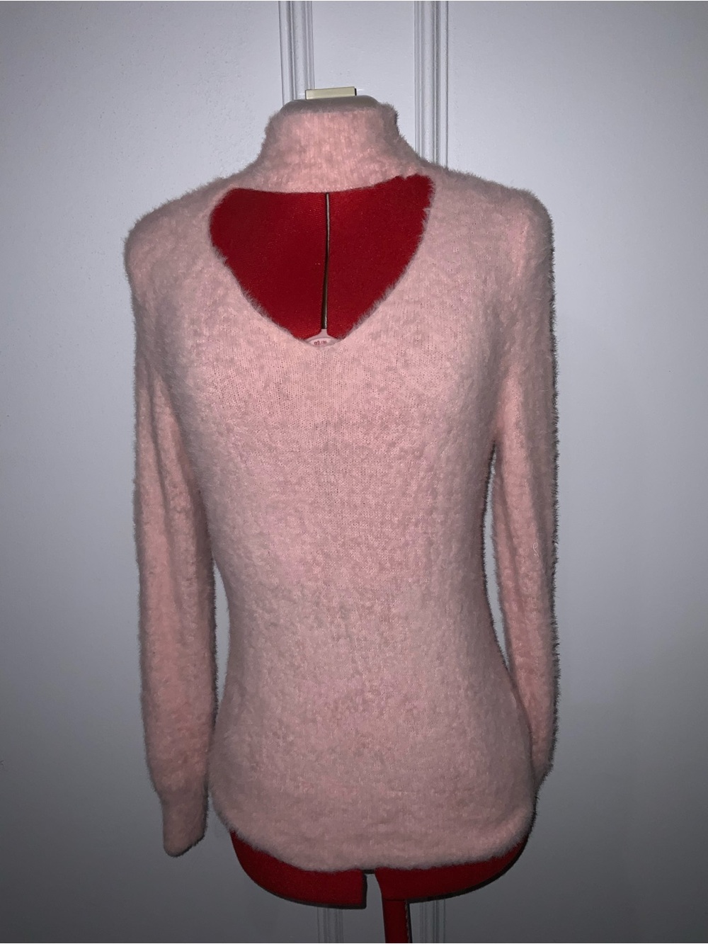 Almost Famous Pink Fuzzy Turtleneck Sweater with Keyhole front size small